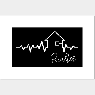 Realtor - Heartbeat Real Estate ECG Silhouette Posters and Art